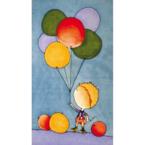 Hedvábný šátek s předkresleným motivem 60 x 40 cm - chlapec s balónkami