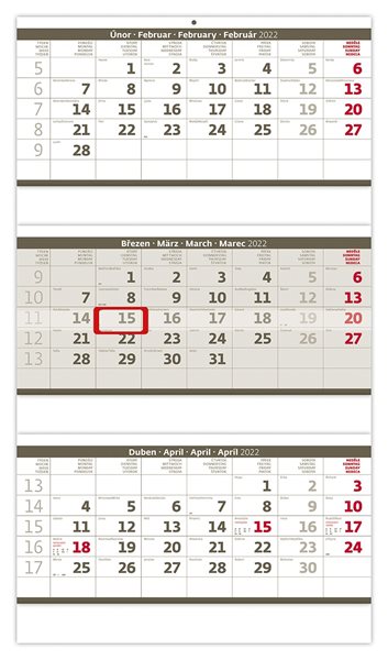 Kalendář nástěnný 2022 - Tříměsíční skládaný šedý - 31