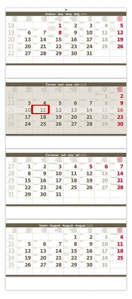Kalendář nástěnný 2024 - Čtyřměsíční skládaný šedý - 31