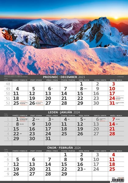 Kalendář nástěnný 2024 - Hory – 3měsíční/Hory – 3mesačné - 31