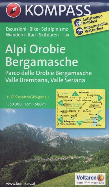 Mapa Alpi Orobie Bergamasche Kompass 1: 50 tis.