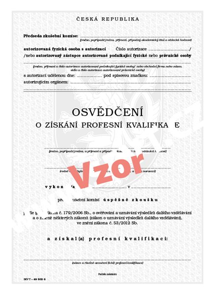 Osvědčení o získání profesní kvalifikace (zkoušky před komisí) - 210 x 287 mm