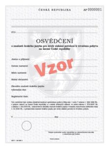 Osvědčení o znalosti ČJ pro účely získání povolení k trvalému pobytu na území ČR - A1 - A4