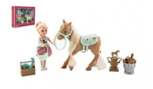 Panenka/ žokejka 14cm kloubová s koněm plast s doplňky