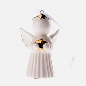 Porcelánový závěsný anděl s hvězdou 6 cm