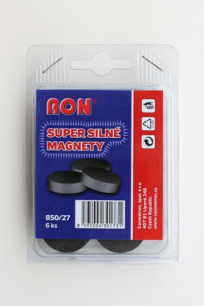 RON Magnet černý kulatý super silný 27 mm - 6 ks