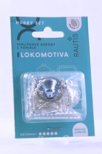 Sada na výrobu ozdoby z perliček - Lokomotiva - stříbrná/modrá