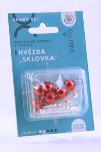 Sada na výrobu ozdoby z perliček - Sklovka - červená/bílá/stříbrná