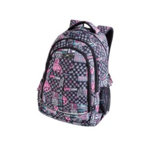 Studentský batoh tříkomorový Easy - šedo-růžový LOVE
