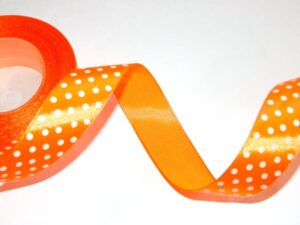 Stuha saténová s puntíky - oranžová (12 mm x 32 m)