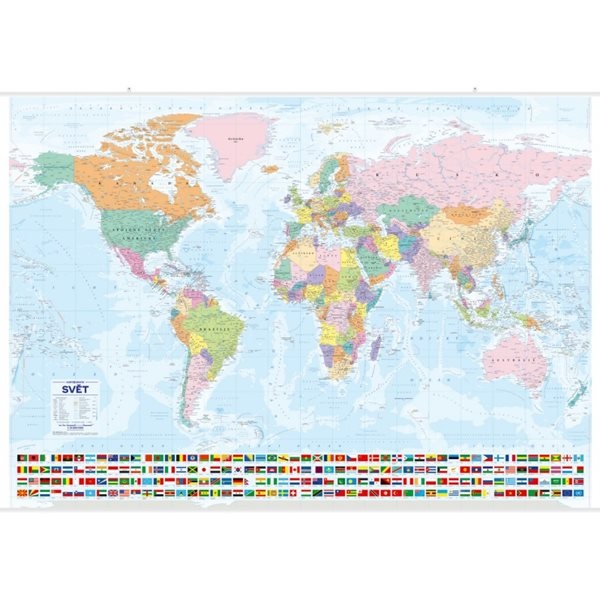 Svět nástěnná politická mapa s vlajkami - 137x96 cm