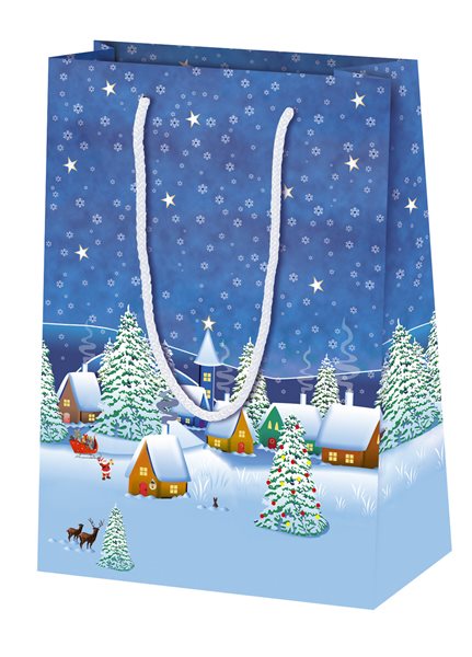 Vánoční dárková taška 16 × 22 × 8 cm - Zimní vesnice