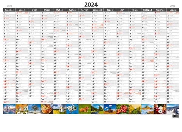 Kalendář nástěnný 2024 - Plánovací roční mapa A1 obrázková - 88 x 64 cm