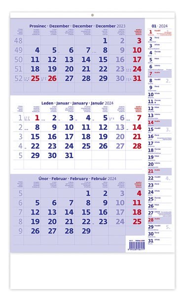 Kalendář nástěnný 2024 - Tříměsíční modrý s poznámkami - 31