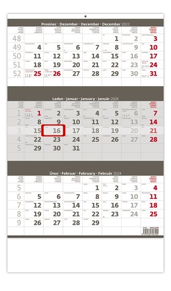 Kalendář nástěnný 2024 - Tříměsíční šedý - 31