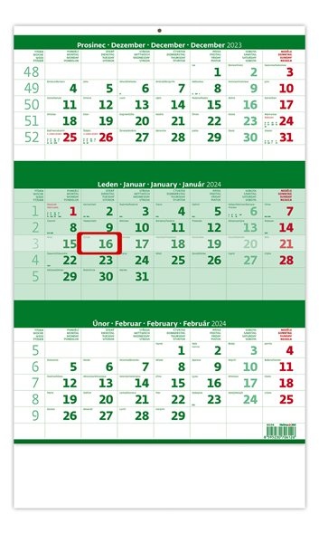 Kalendář nástěnný 2024 - Tříměsíční zelený - 31
