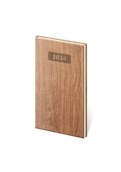Diář 2024 týdenní kapesní Wood - světle hnědá - 8x15 cm