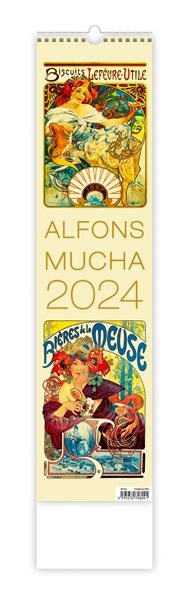 Kalendář nástěnný 2024 vázanka - Alfons Mucha - 12x48 cm